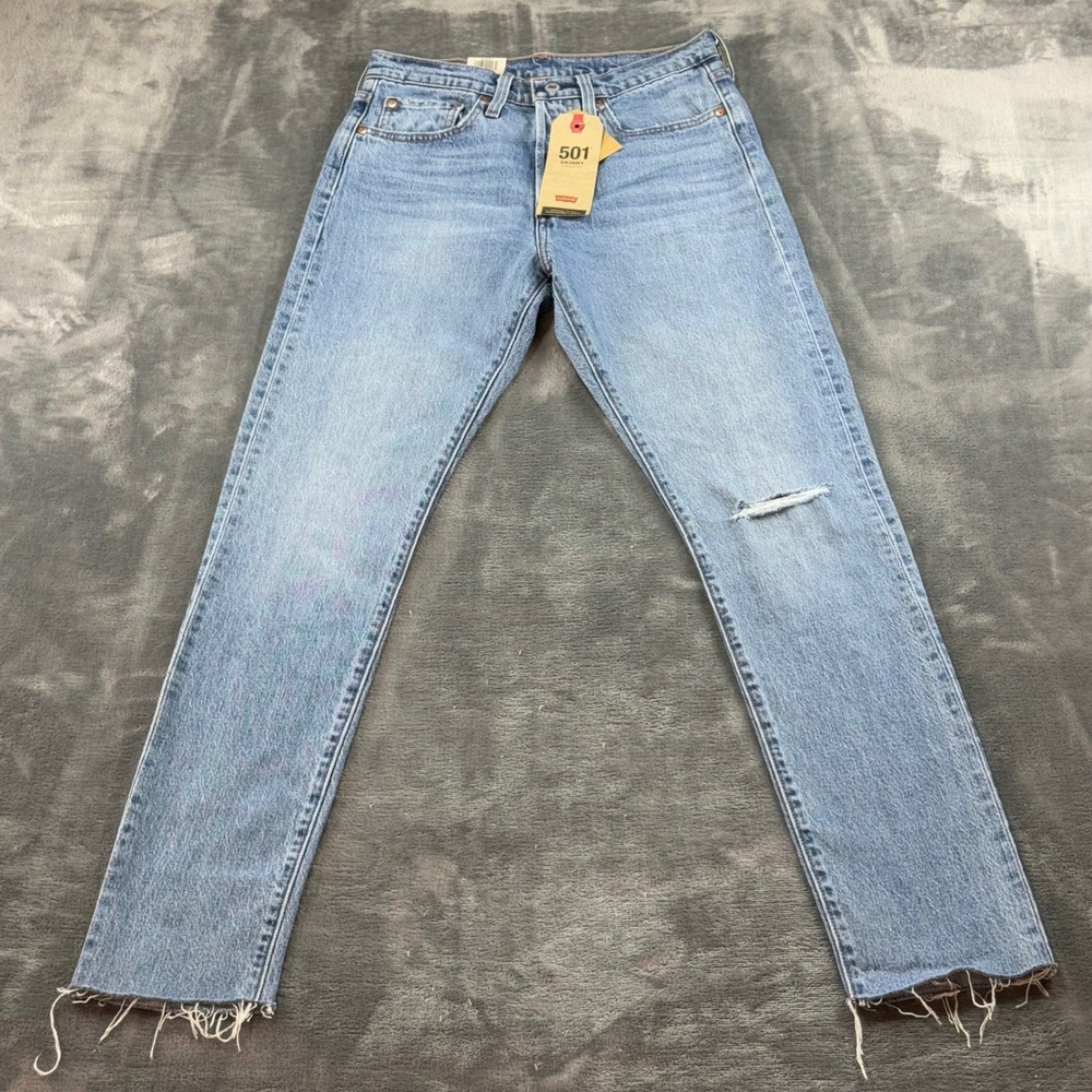 Levis 501 Skinny Jeans Womens 27x32 Light Wash Distressed Button Fly 29502-0203